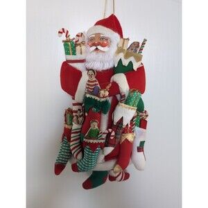 Vintage Santa Stuffed Cloth Doll Hand Painted Face Christmas Ornament
